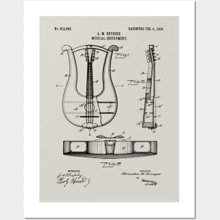 Lyre Stringed Musical Instrument Patent Print 1906 Posters and Art